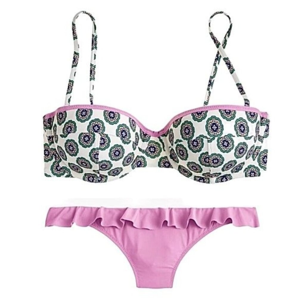J. Crew Underwire Ruffle Hipster Bikini Size 32C Top and S Bottom NWT